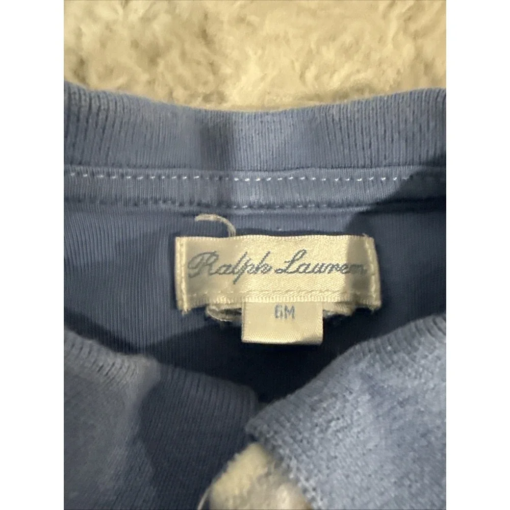 EUC Polo Ralph Lauren Blue & White Striped Velour Footie Size 6M Perfect Cond